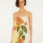Golden Yellow Anthurium Square Neck Mini Dress