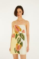 Golden Yellow Anthurium Square Neck Mini Dress