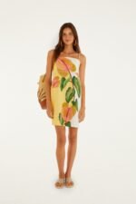 Golden Yellow Anthurium Square Neck Mini Dress - Image 4