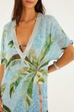 Blue Embroidered Side Slits Maxi Kimono - Image 2