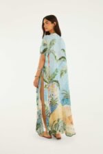 Blue Embroidered Side Slits Maxi Kimono - Image 3