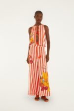 Red Fruit Stripes Embroidered Rope Details Blouse - Image 4