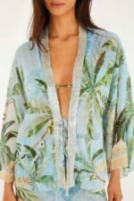 Blue Embroidered Open Front Kimono - Image 4