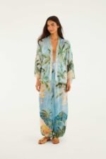 Blue Embroidered Open Front Kimono - Image 5
