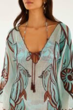 Blue Fish Net Embroidered Long Sleeve Mini Dress - Image 2