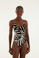 Black And White Shell Detail One Piece Swimsuit