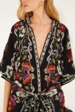 Black Rococo Flowers Belted Midi Dress - Image 2