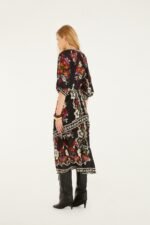 Black Rococo Flowers Belted Midi Dress - Image 3
