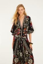 Black Rococo Flowers Belted Midi Dress - Image 4