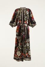 Black Rococo Flowers Belted Midi Dress - Image 5