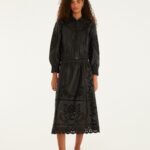 Black Richelieu Heart Leather Skirt