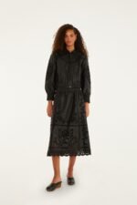 Black Richelieu Heart Leather Skirt