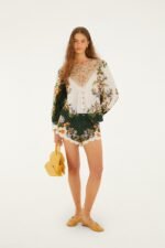 Green Berry Garden Beaded Buckle Twill Shorts