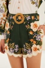 Green Berry Garden Beaded Buckle Twill Shorts - Image 2