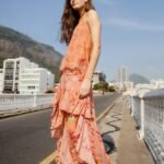 Mocha Boho Enhance Ruched Ruffled Maxi  Skirt