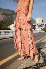 Mocha Boho Enhance Ruched Ruffled Maxi  Skirt - Image 2