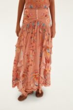Mocha Boho Enhance Ruched Ruffled Maxi  Skirt - Image 4