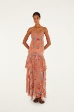 Mocha Boho Enhance Ruched Ruffled Maxi  Skirt - Image 5