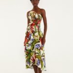 Sand Florart Strapless Maxi Dress