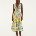 Off-White Emily Floral Tapestry Rope Ties Midi Dress