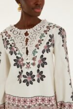 Off-White Ainika Rustic Flowers Crochet Detail Blouse - Image 2