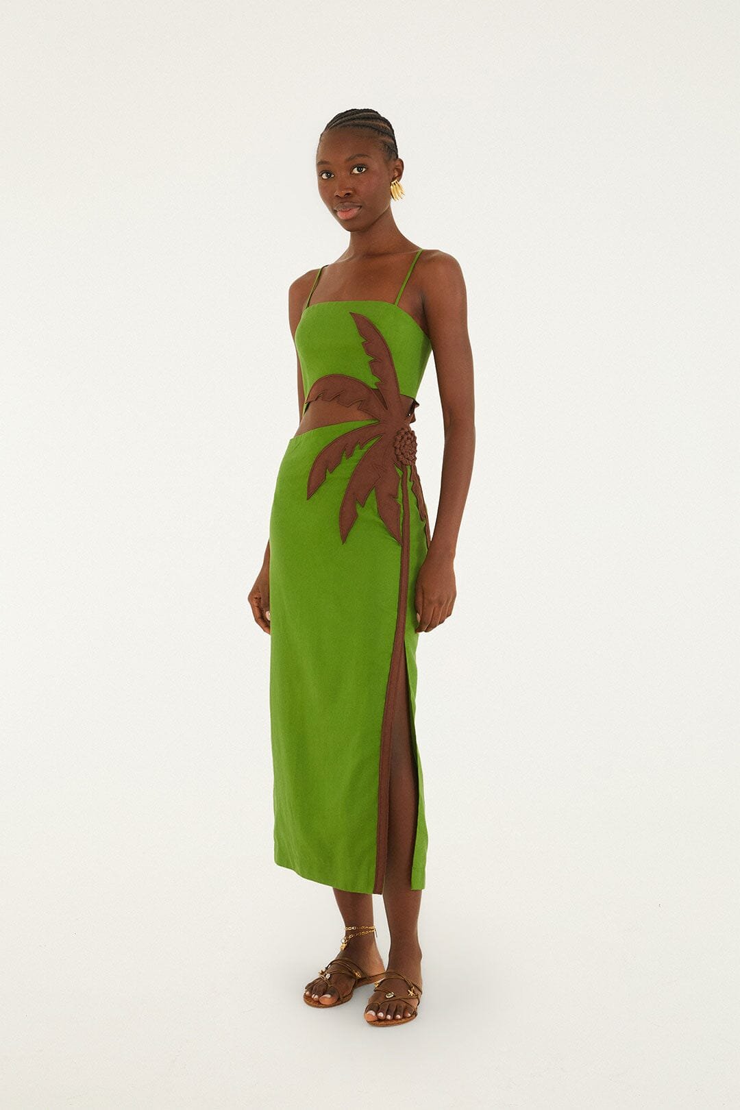 356457_01 Green 3D Palm Tree Cut-Out Midi Dress - Image 1