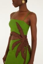 Green 3D Palm Tree Cut-Out Midi Dress - Image 2