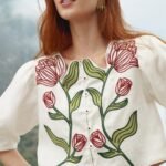 Off-White Flower Embroidered  Crop Top