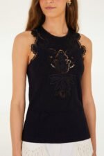 Black Lace Organic Cotton Sleeveless Blouse - Image 2