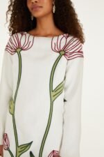 Off-White Flower Embroidered Long Sleeve Mini Dress - Image 2