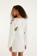 Off-White Flower Embroidered Long Sleeve Mini Dress - Image 3