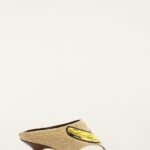 Raffia Embroidered Icons Kitten Heeled Sandal