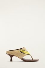 Raffia Embroidered Icons Kitten Heeled Sandal