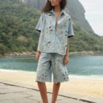Denim Sea Desire Embroidered Bermuda Shorts