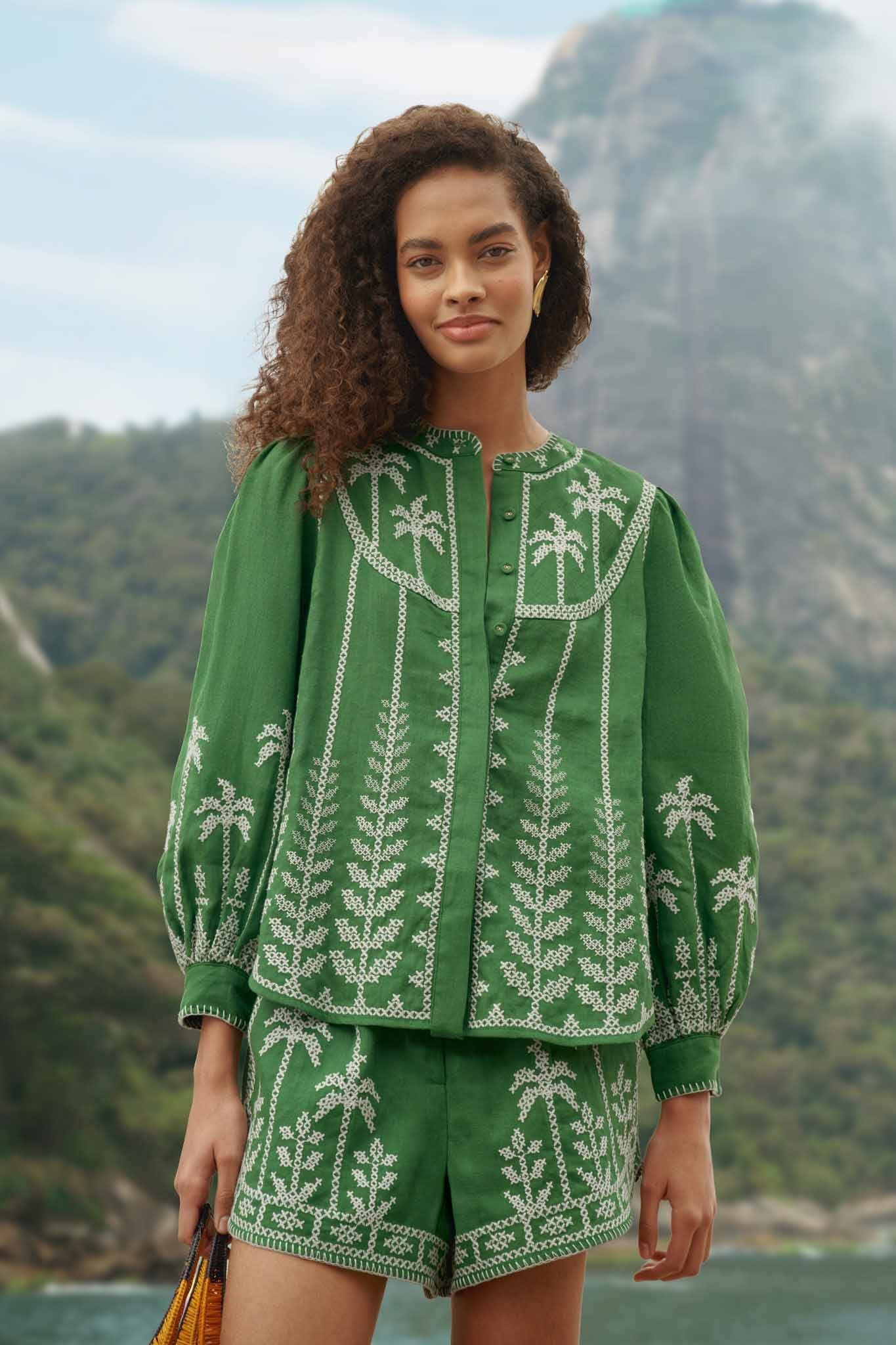 nonelie-bicolor-cross-stich-embroidery-blouse-long-sleeve_355779 Bicolor Cross Stich Embroidery Blouse Long Sleeve - Image 1