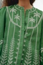 Bicolor Cross Stich Embroidery Blouse Long Sleeve - Image 2