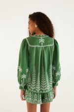 Bicolor Cross Stich Embroidery Blouse Long Sleeve - Image 3