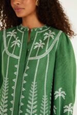 Bicolor Cross Stich Embroidery Blouse Long Sleeve - Image 4