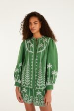 Bicolor Cross Stich Embroidery Blouse Long Sleeve - Image 5