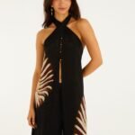 Black Ammonite Halter Neck Open Front Midi Tunic