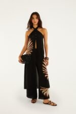 Black Ammonite Halter Neck Open Front Midi Tunic - Image 4