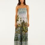 Multicolor Countryside Landscape Adjustable Straps Maxi Dress