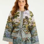 Multicolor Countryside Landscape Quilted Kimono Jacket