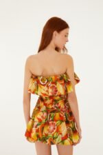 Multicolor Fruit Garden Red Smocked Balloon Mini Dress - Image 4