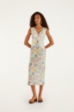 Multicolor Rendeira 3d Bodice  Midi Dress