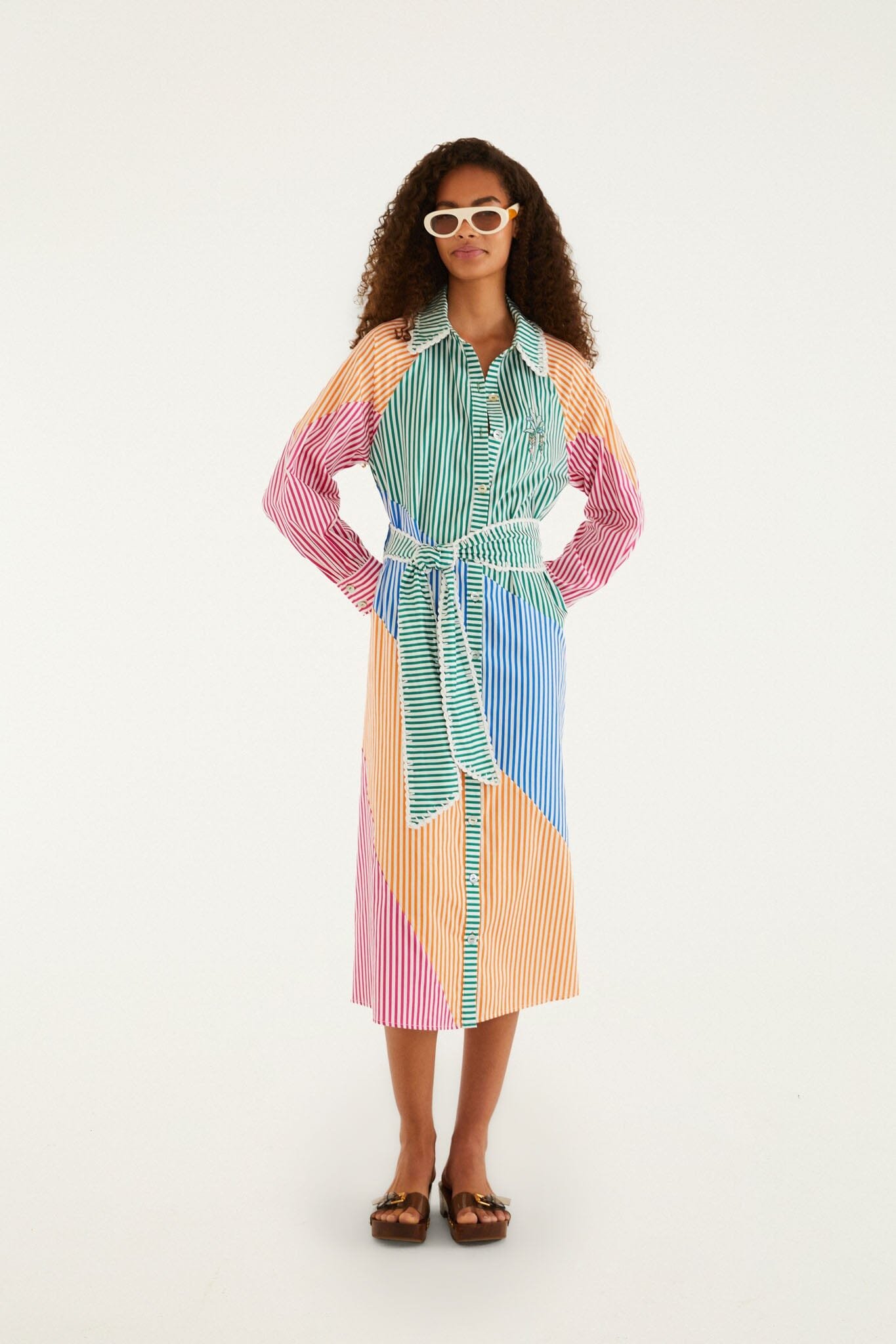 nonelie-multicolor-stripes-embroidered-belted-organic-cotton-midi-dress_355810_2 Multicolor Stripes Embroidered Belted Midi Dress - Image 1