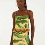 Yellow Fruit Leaves Banana Beaded Fringes Sleeveless Top