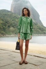 Bicolor Cross Stich Embroidery Shorts