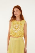 Yellow Stripes Richelieu Sleeveless Crop Top