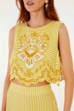 Yellow Stripes Richelieu Sleeveless Crop Top - Image 2